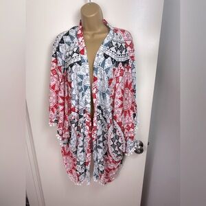 Harem Pants Grey Red Black Rayon Oversized Kimono Cardigan W/Pom Poms O/S NWOT